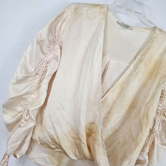 ALLSAINTS Silk Blend US Women's Size 4 Cream Textured Preslie Drawstring Sleeve - Picture 4 of 7